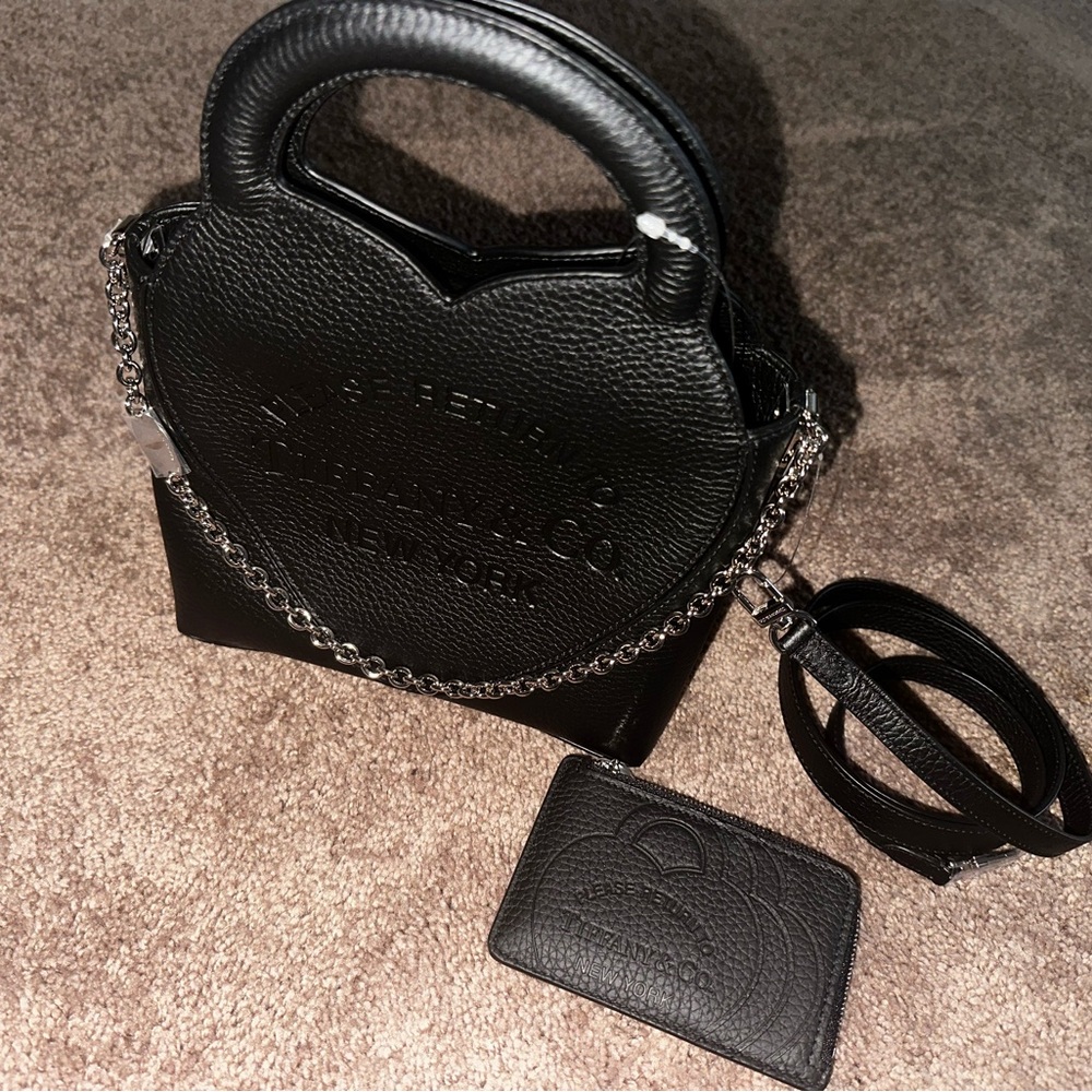 Tiffany & Co. Black Leather Women's Bag with Chain, Strap, and wallet.